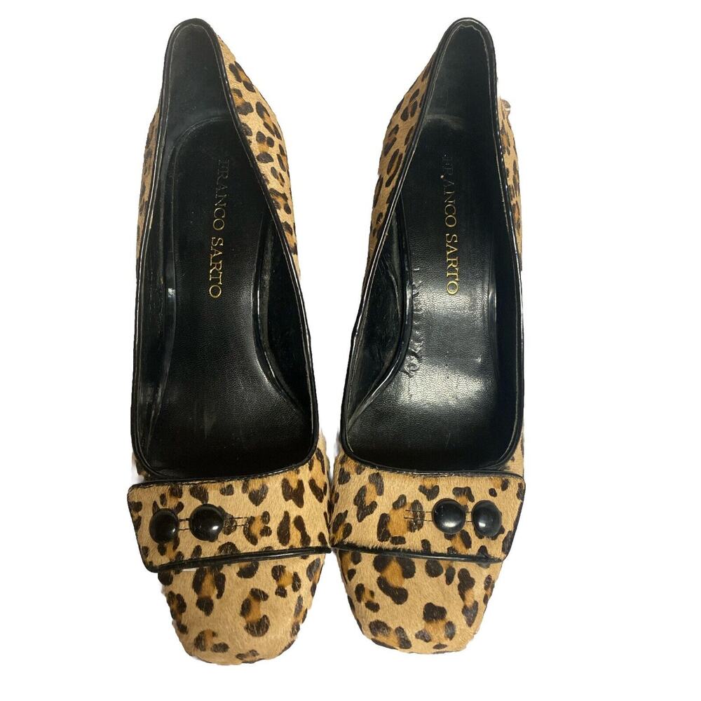 Franco Sarto Pumps 8M Leopard Calf Hair Uri Heels Square Toe Shoes Animal